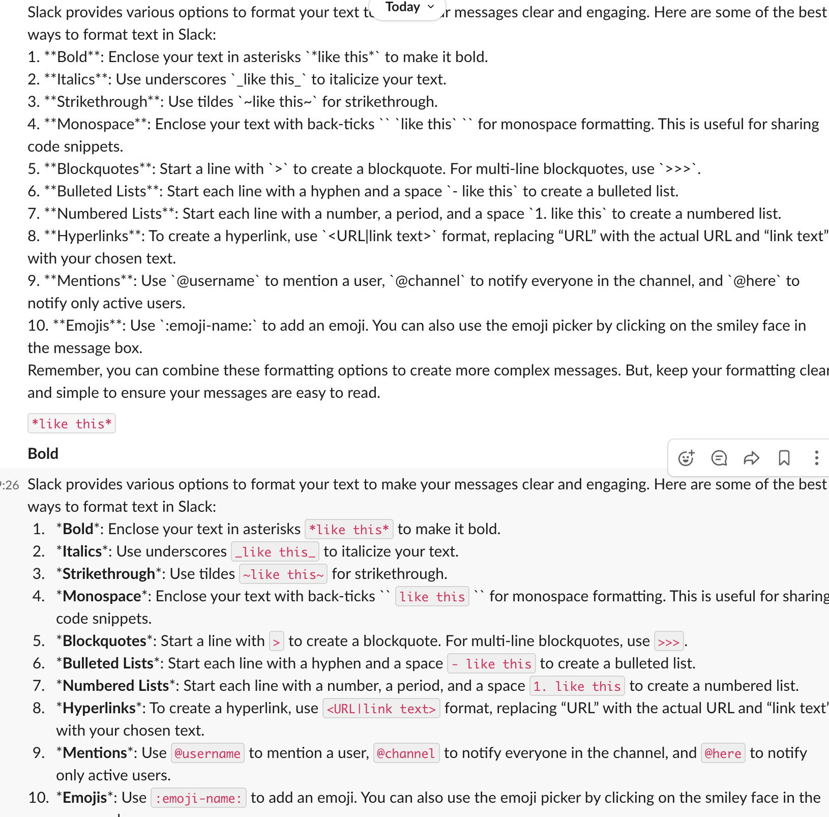 슬랙 형식 개선