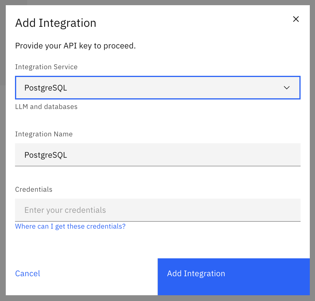 add integration dialog